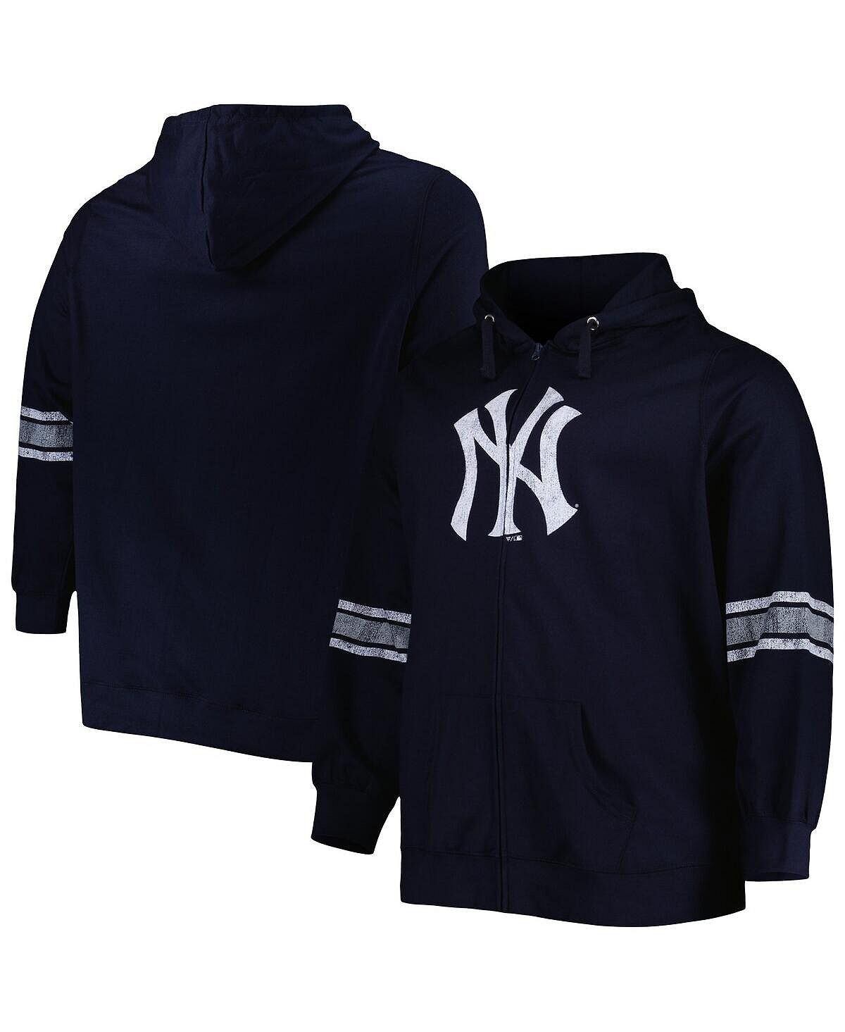 

Женская темно-синяя толстовка с молнией во всю длину и логотипом New York Yankees темно-серого цвета (Heather Grey) Profile, Синий