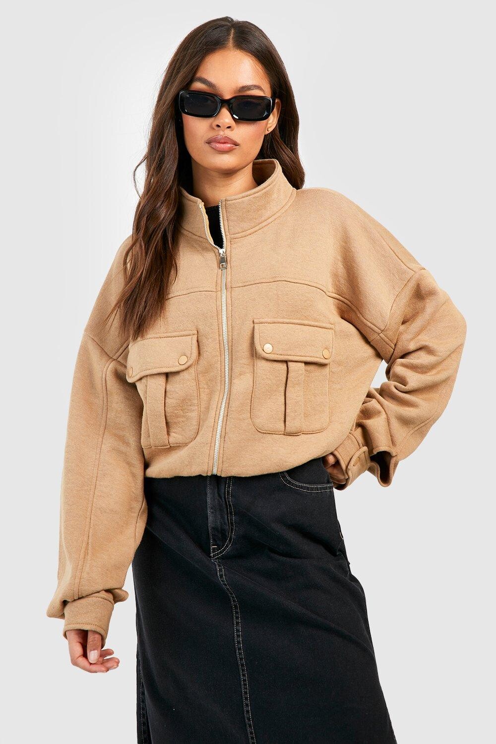 

Куртка-бомбер с карманами оверсайз Boohoo, загар