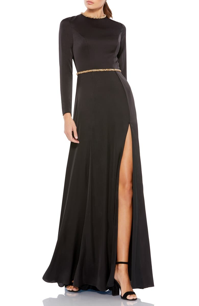 

Атласное платье с длинными рукавами IEENA FOR MAC DUGGAL, черный