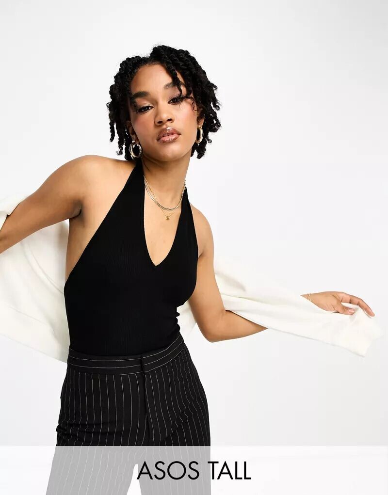 

Черное боди с воротником-халтер ASOS DESIGN Tall