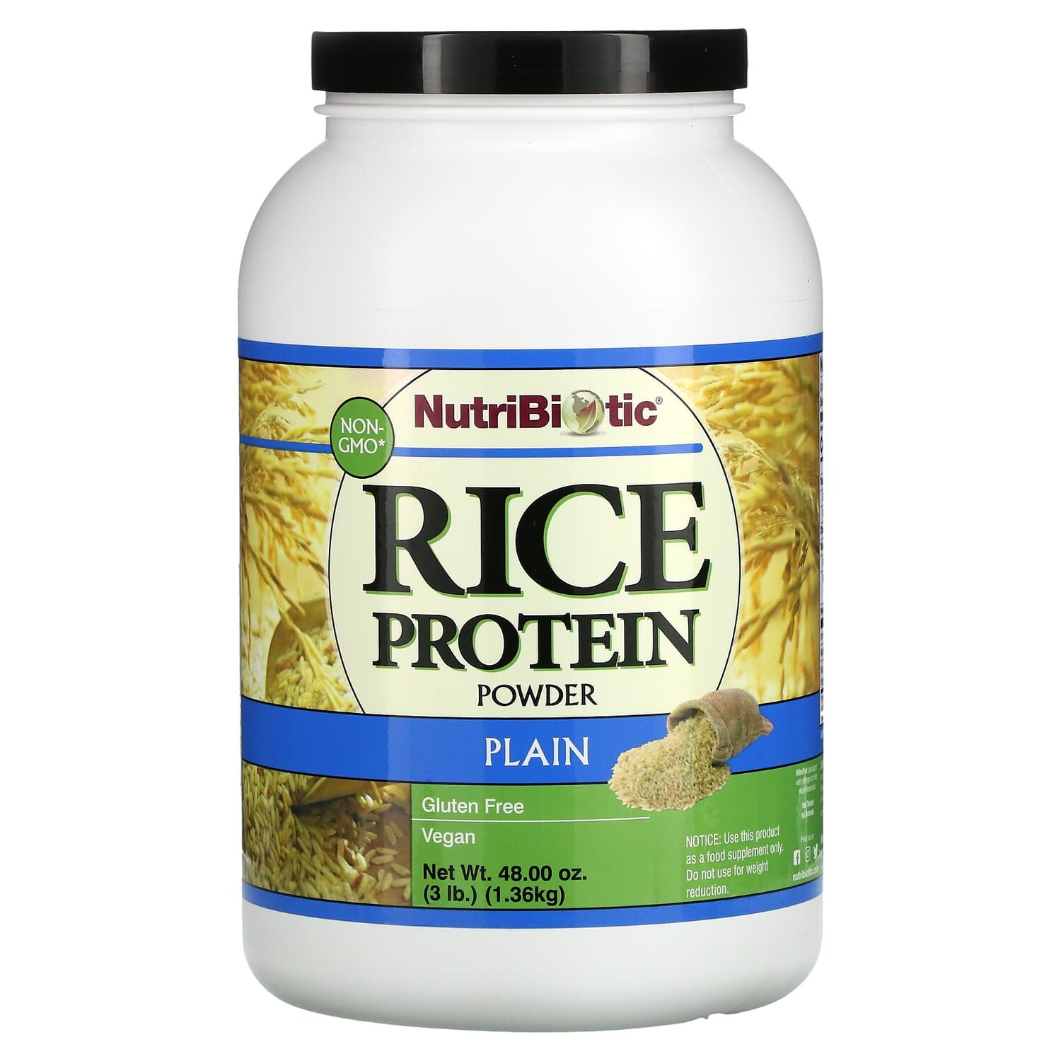 

Необработанный рисовый протеин, простой, 1,36 кг (3 фунта), NutriBiotic