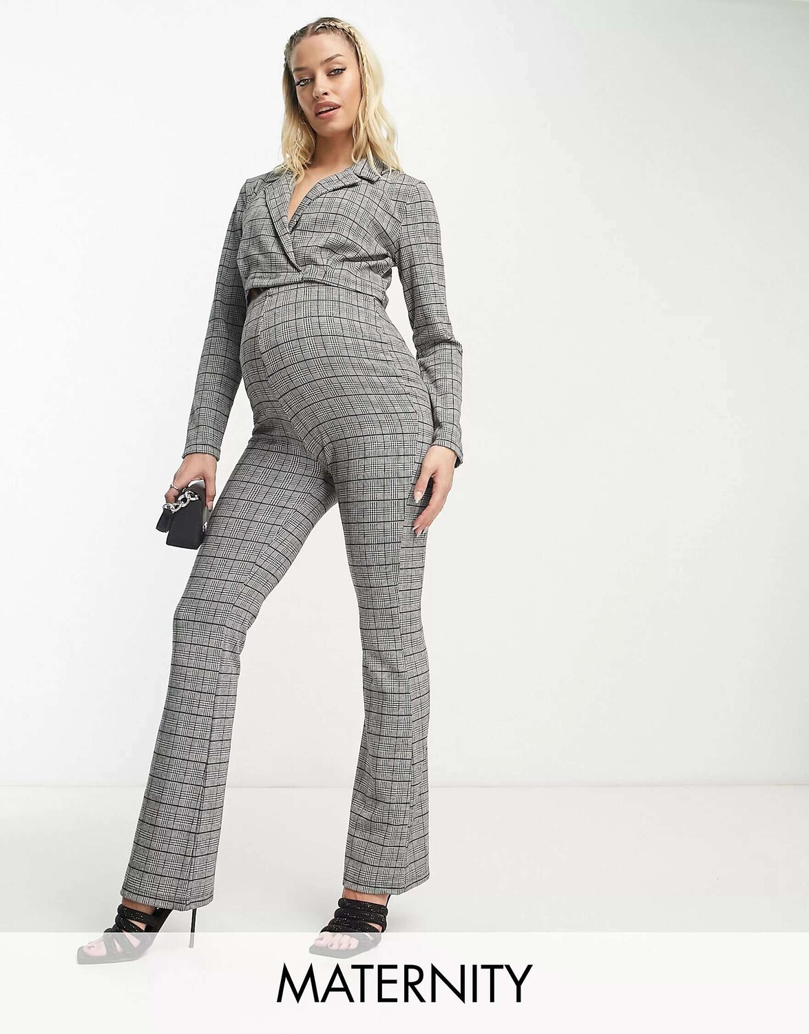 

Одноцветные расклешенные брюки в клетку Mamalicious Maternity Mama.licious