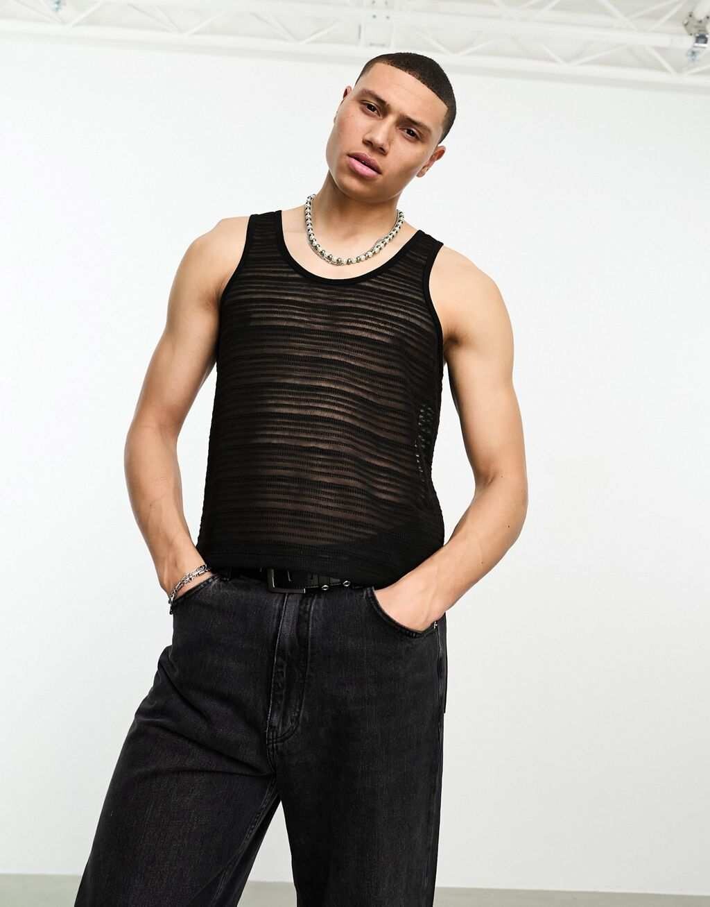 

Черный сетчатый жилет с круглым вырезом ASOS DESIGN