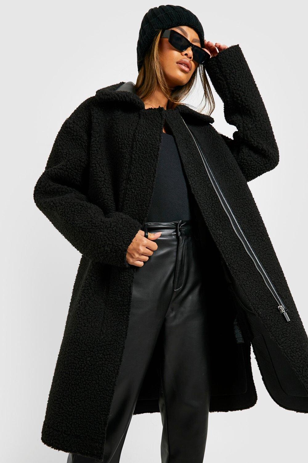 

Пальто teddy bonded из искусственного меха Boohoo, черный