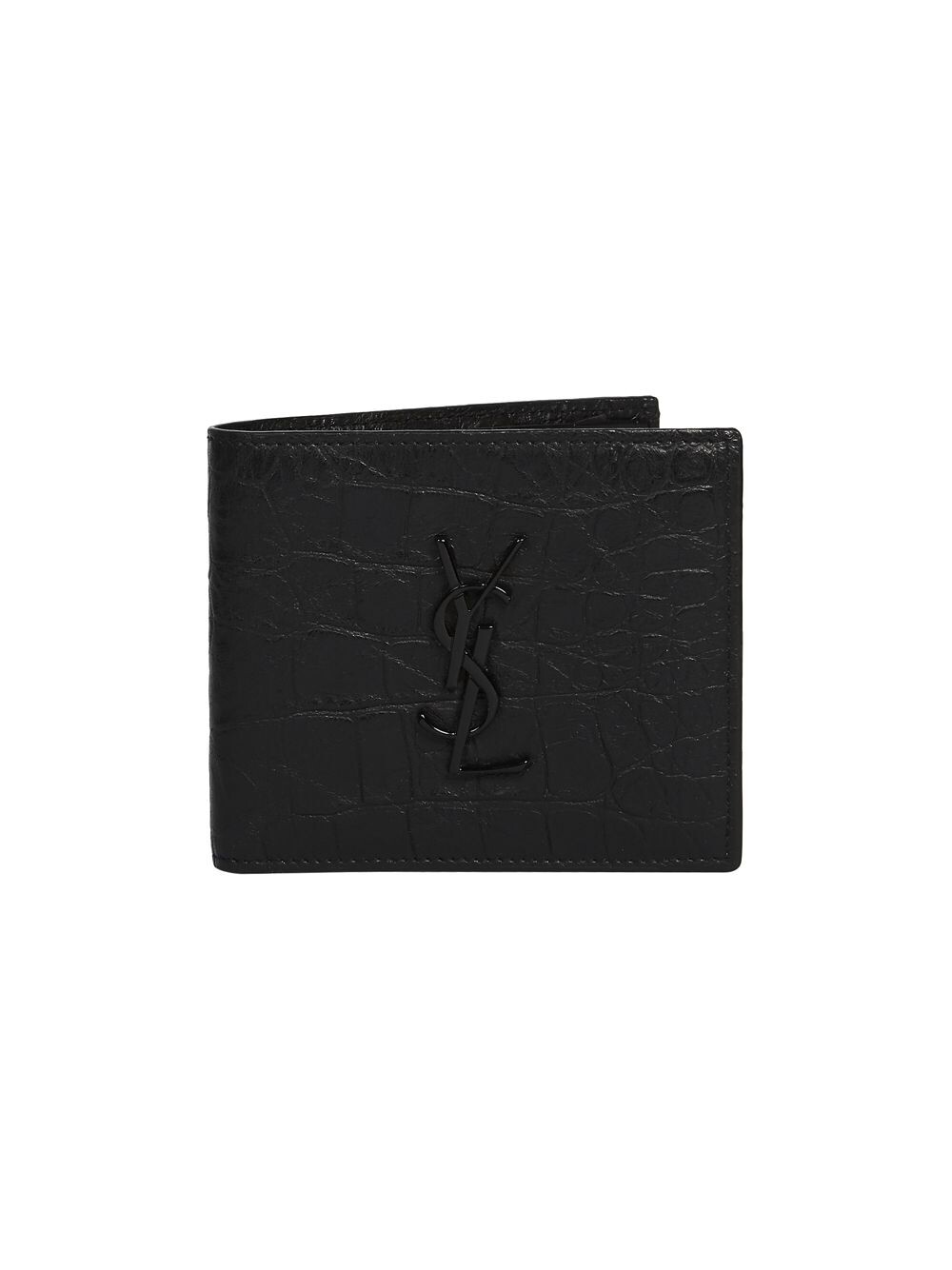 

Кожаный кошелек с тиснением под крокодила и монограммой Saint Laurent, черный