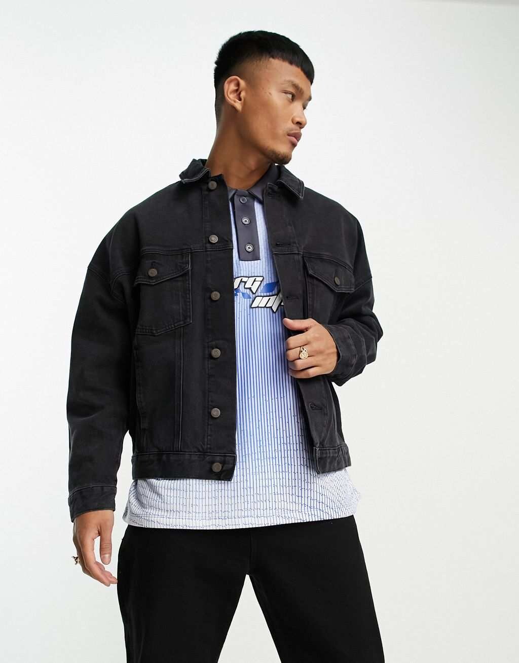 

Черная джинсовая куртка оверсайз ASOS DESIGN, Черный