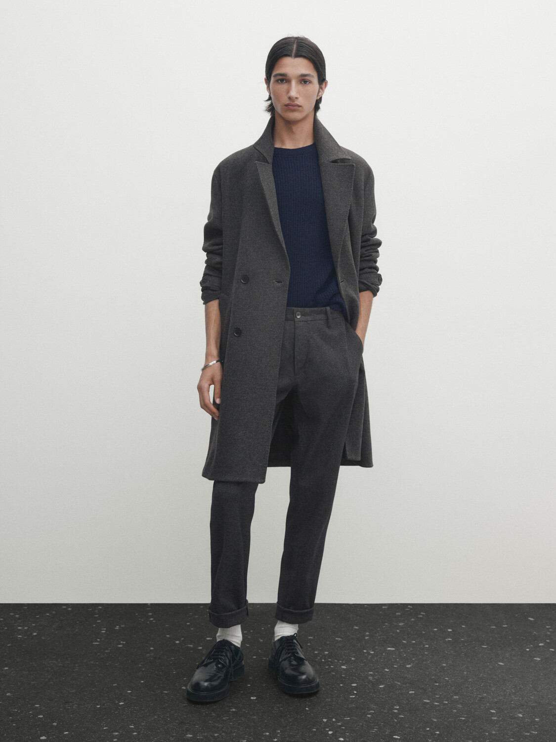 

Чиносы узлого кроя в елочку Massimo Dutti, угольный
