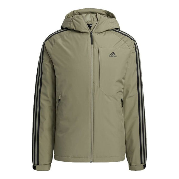Пуховик Men's adidas 3St Down Jkt Outdoor Sports Hooded With Down Feather Military Green Jacket, зеленый