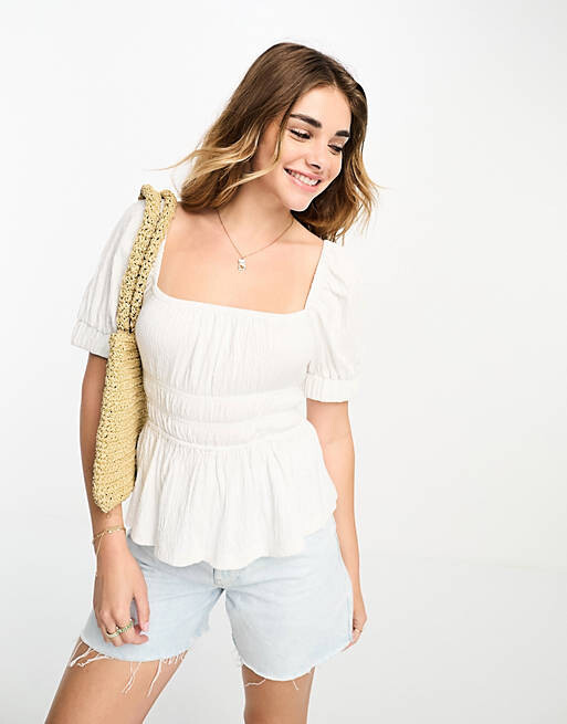 

Белая фактурная блузка с пышными рукавами ASOS DESIGN