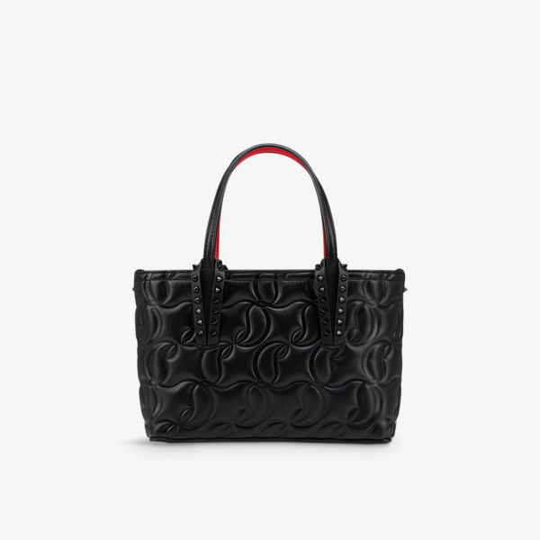 Миниатюрная кожаная сумка-тоут Cabata с тисненым логотипом Christian Louboutin, черный цена и фото