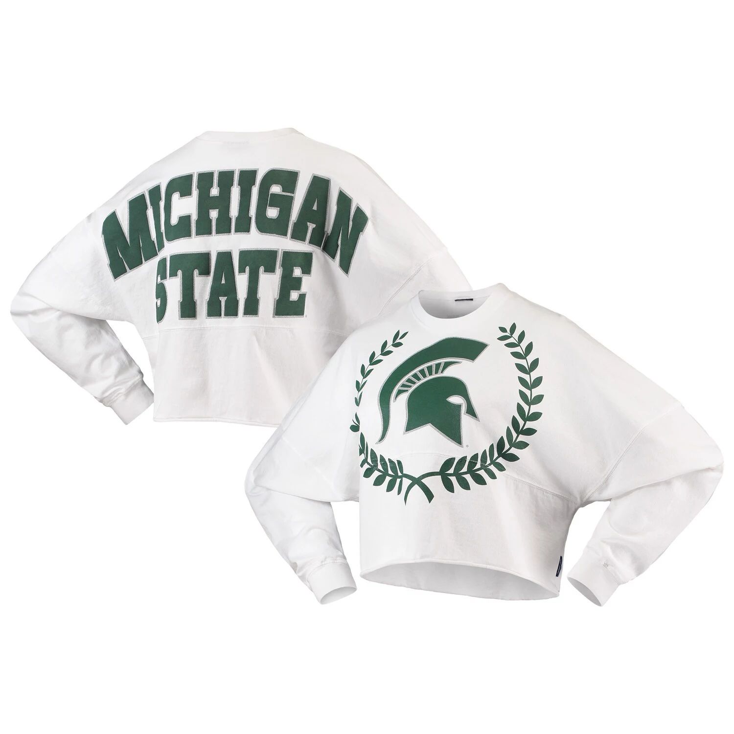 Белая женская укороченная футболка с длинными рукавами Michigan State Spartans Laurels