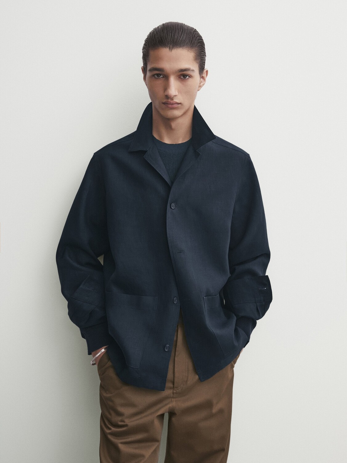 

Льняная рубашка с карманами Massimo Dutti, синий