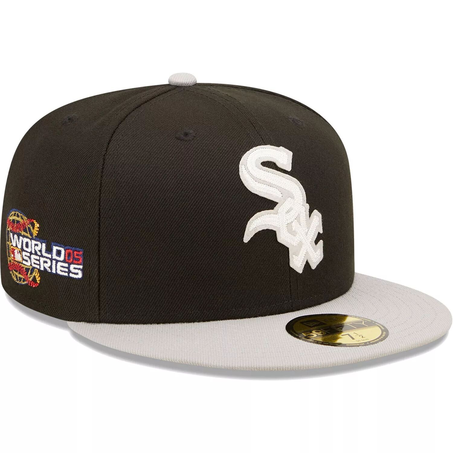 

Мужская облегающая шляпа New Era черного/серого цвета Chicago White Sox 2005 World Series Champions Letterman 59FIFTY