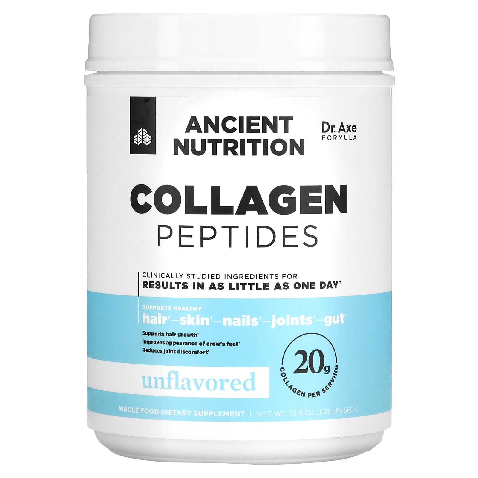 

Collagen Peptides, Unflavored, 19.8 oz (560 g), Dr. Axe / Ancient Nutrition