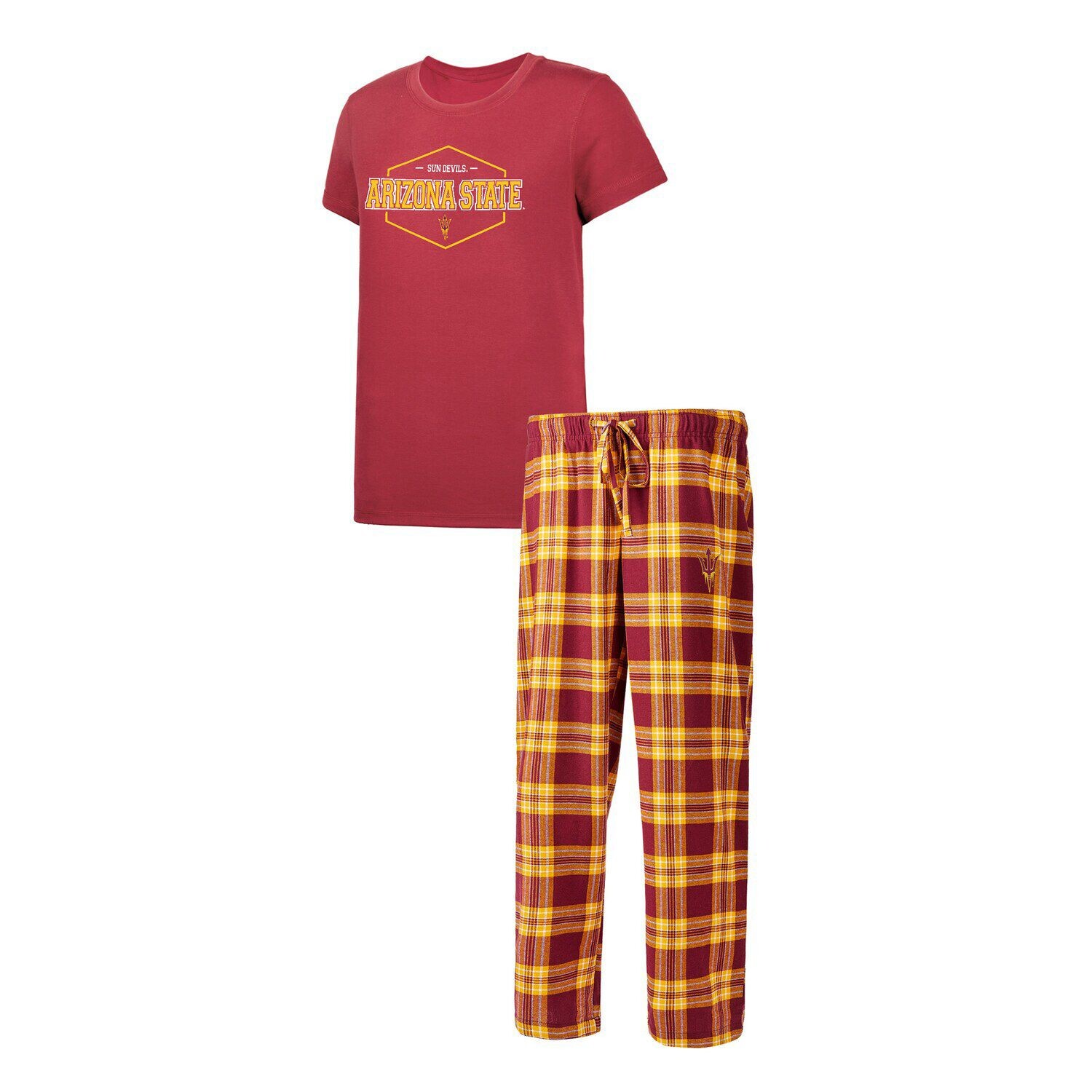 

Женская футболка Concepts Sport бордового/золотого цвета с надписью Sun Devils штата Аризона и фланелевые брюки для сна