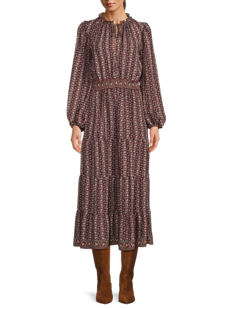 цена Полосатое многоярусное платье Max Studio, коричневый