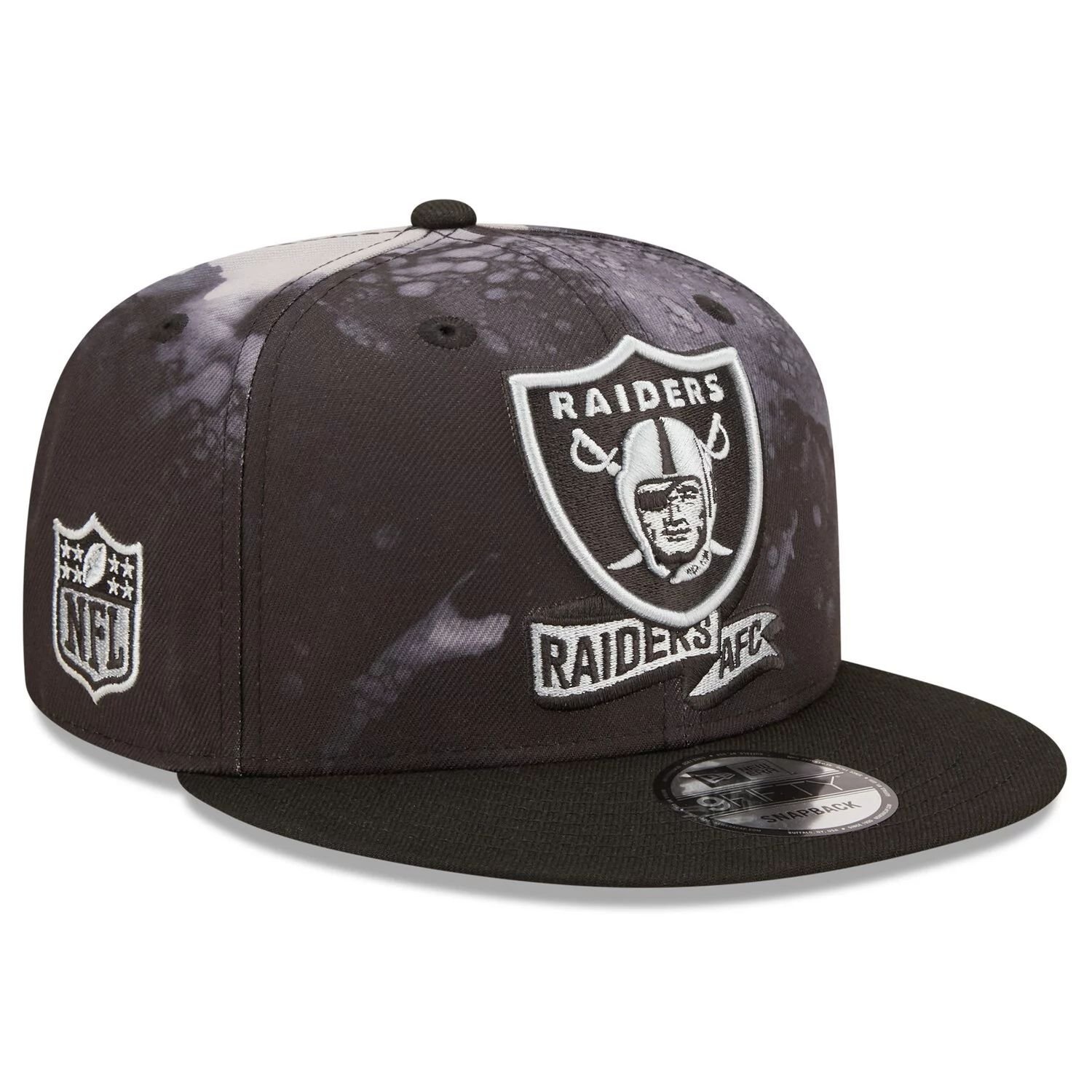 

Мужская черная кепка New Era Las Vegas Raiders Ink Dye 2022 Sideline 9FIFTY Snapback