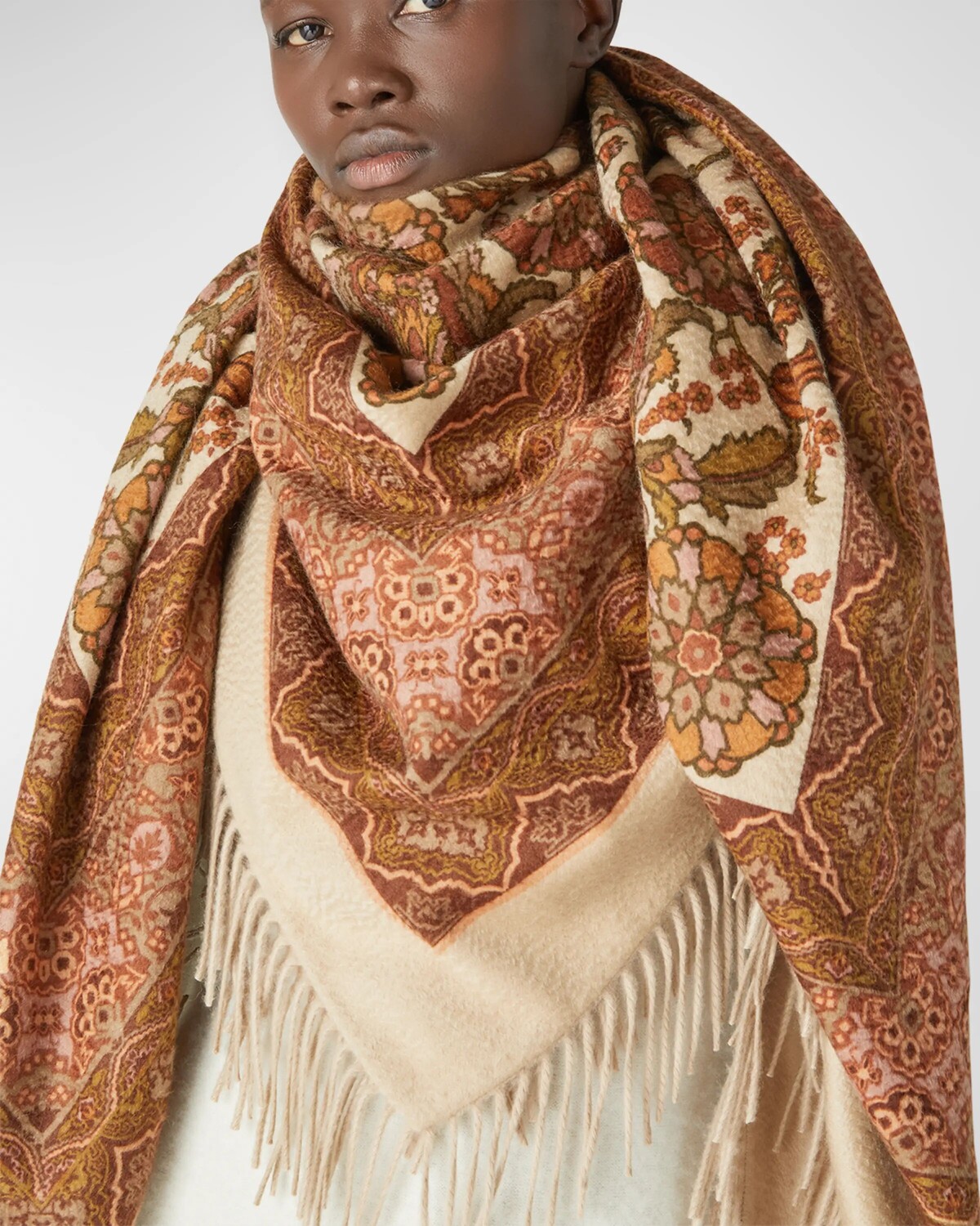 

Кашемировый шарф с разноцветными узорами Loro Piana, цвет Golden Shade Cocoa Brown Green