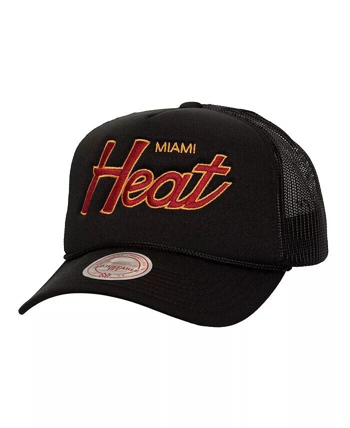 

Мужская черная регулируемая кепка Miami Heat Script с боковой нашивкой Trucker Mitchell & Ness, черный