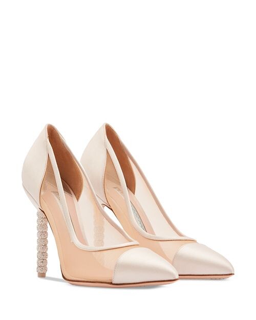 

Женские туфли-лодочки на высоком каблуке с острым носком и кристаллами жасмина Sophia Webster, цвет Ivory/Cream