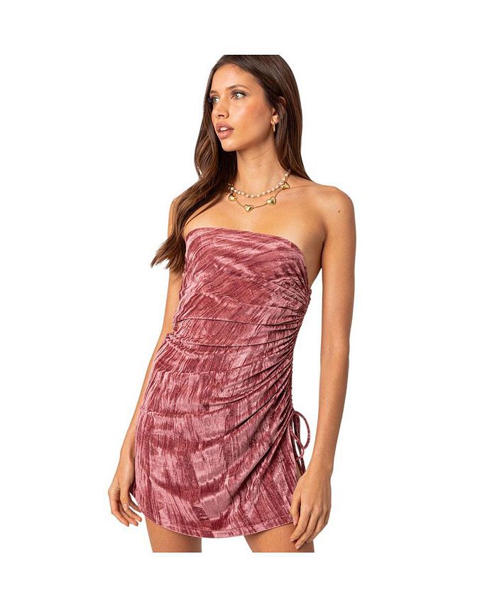 Женское мини-платье из мятого бархата на кулиске Edikted, розовый