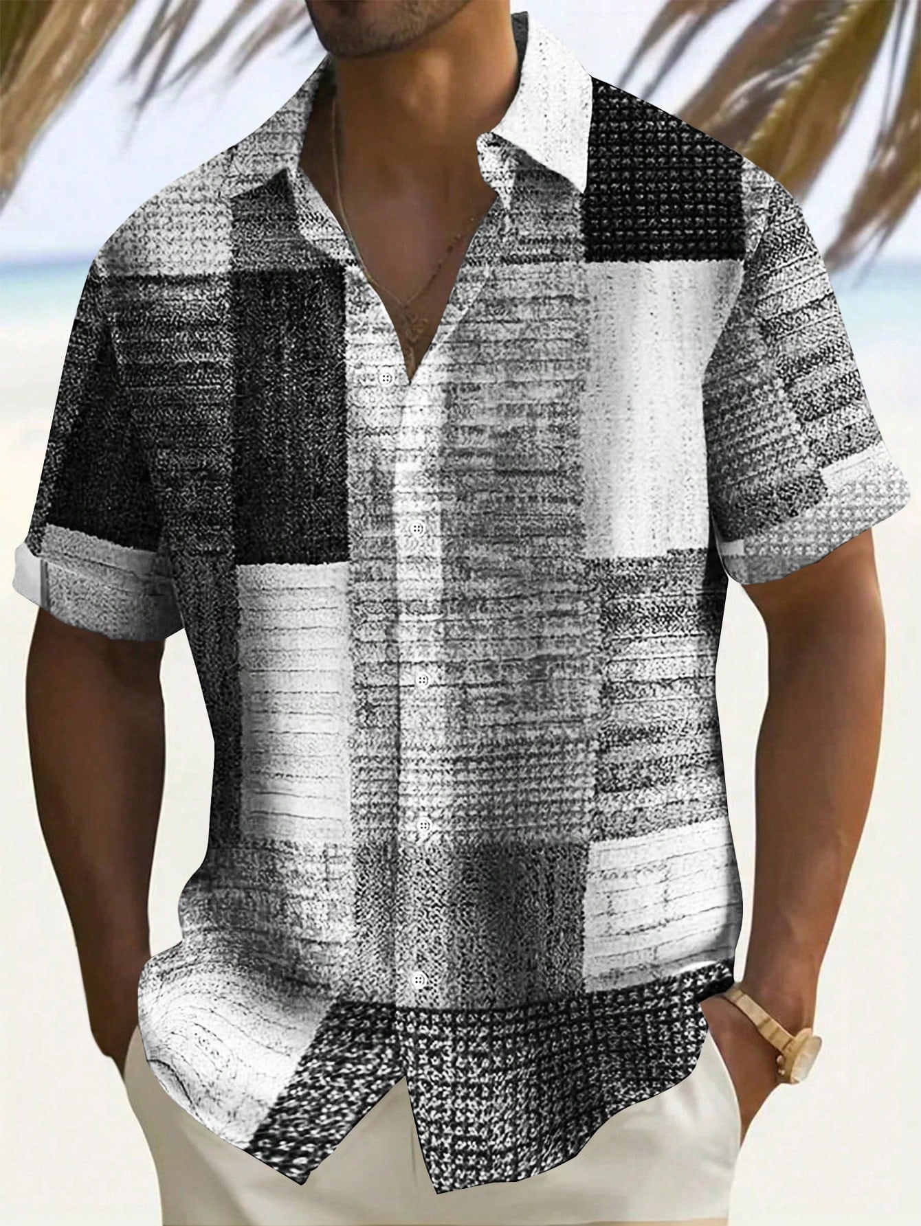 Мужская рубашка на пуговицах с коротким рукавом Manfinity Homme с цветными блоками, многоцветный мужская текстурированная рубашка с коротким рукавом manfinity homme на пуговицах спереди розовый