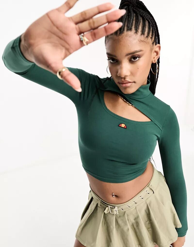 

Темно-зеленая рубашка с длинными рукавами ellesse Leilah укороченного кроя