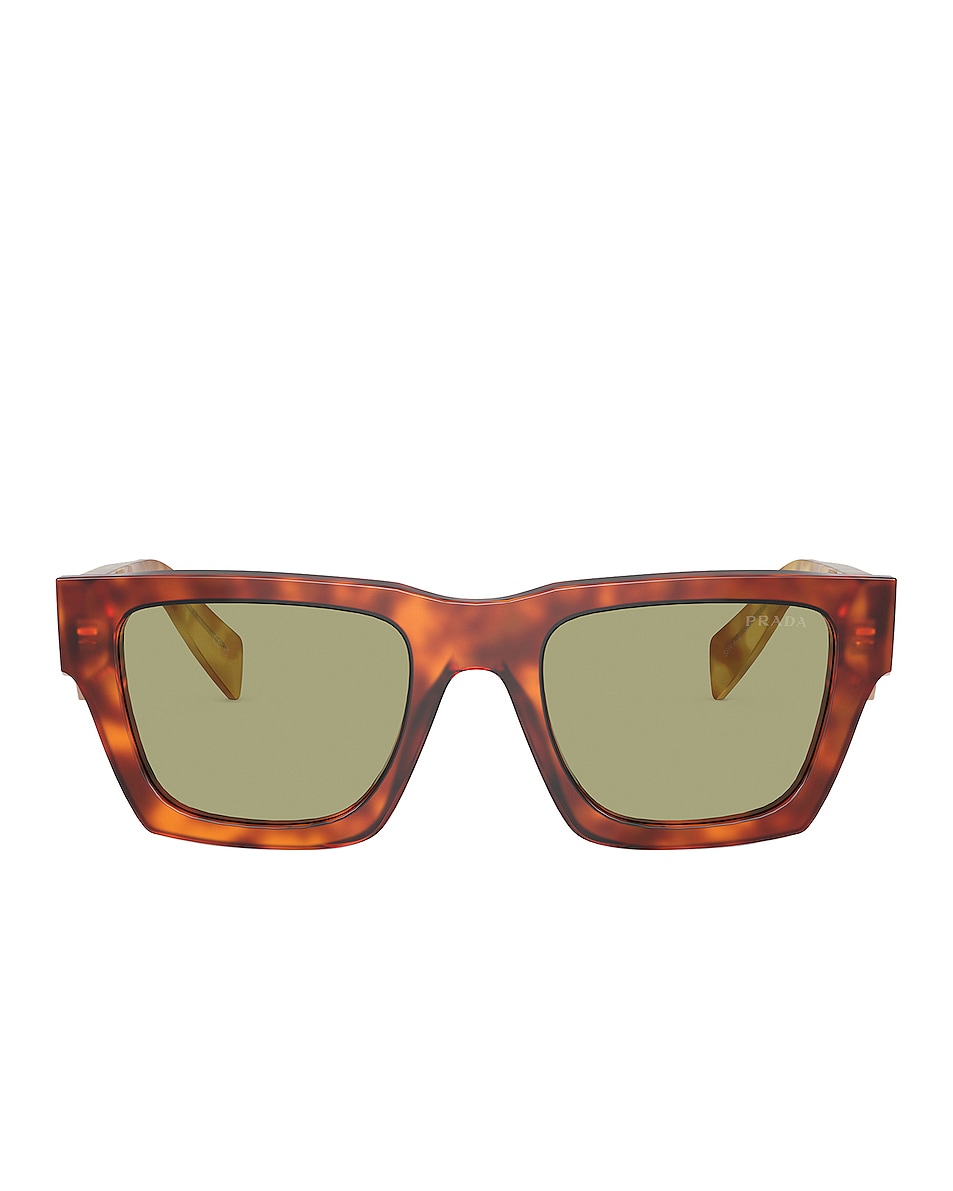 Солнцезащитные очки Prada Square, цвет Amber Havana & Green