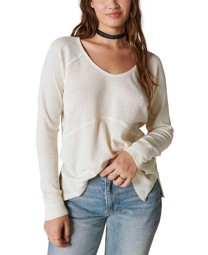 

Женский объемный топ вафельной вязки с овальным вырезом Lucky Brand, белый