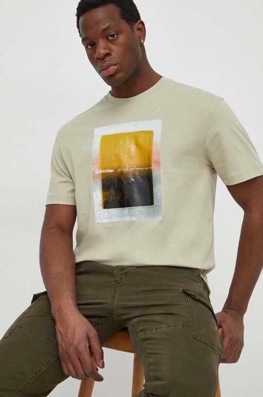 

Хлопковая футболка Calvin Klein, бежевый