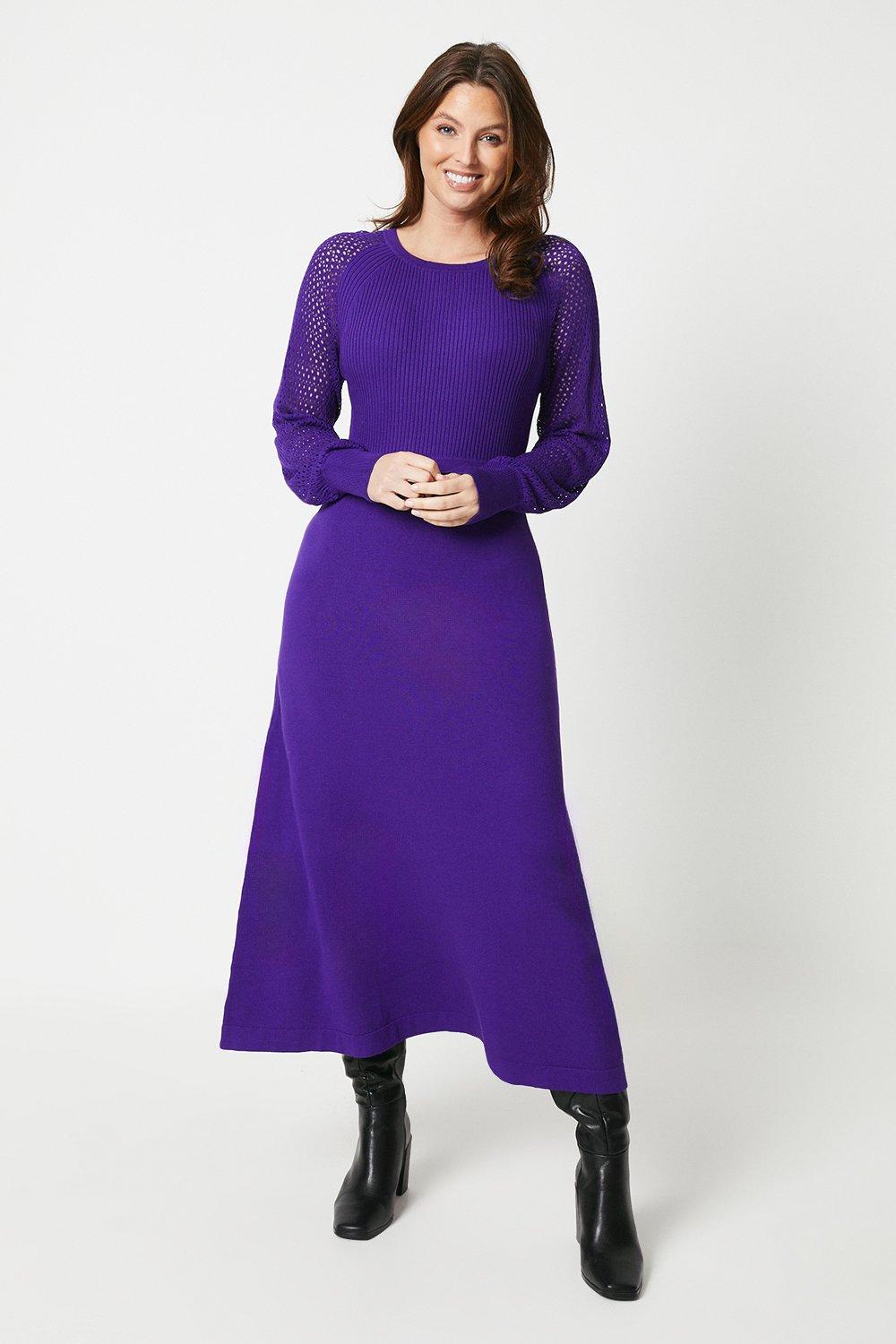 цена Трикотажное платье миди Pointelle с круглым вырезом Wallis, фиолетовый