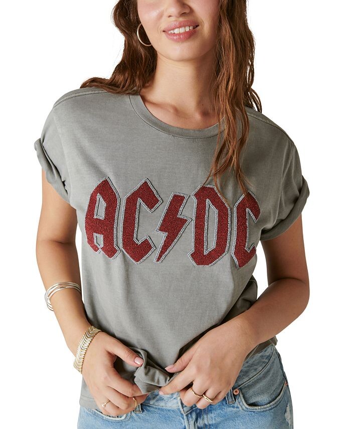 

Женская хлопковая футболка бойфренда ACDC с бисером Lucky Brand, серебро