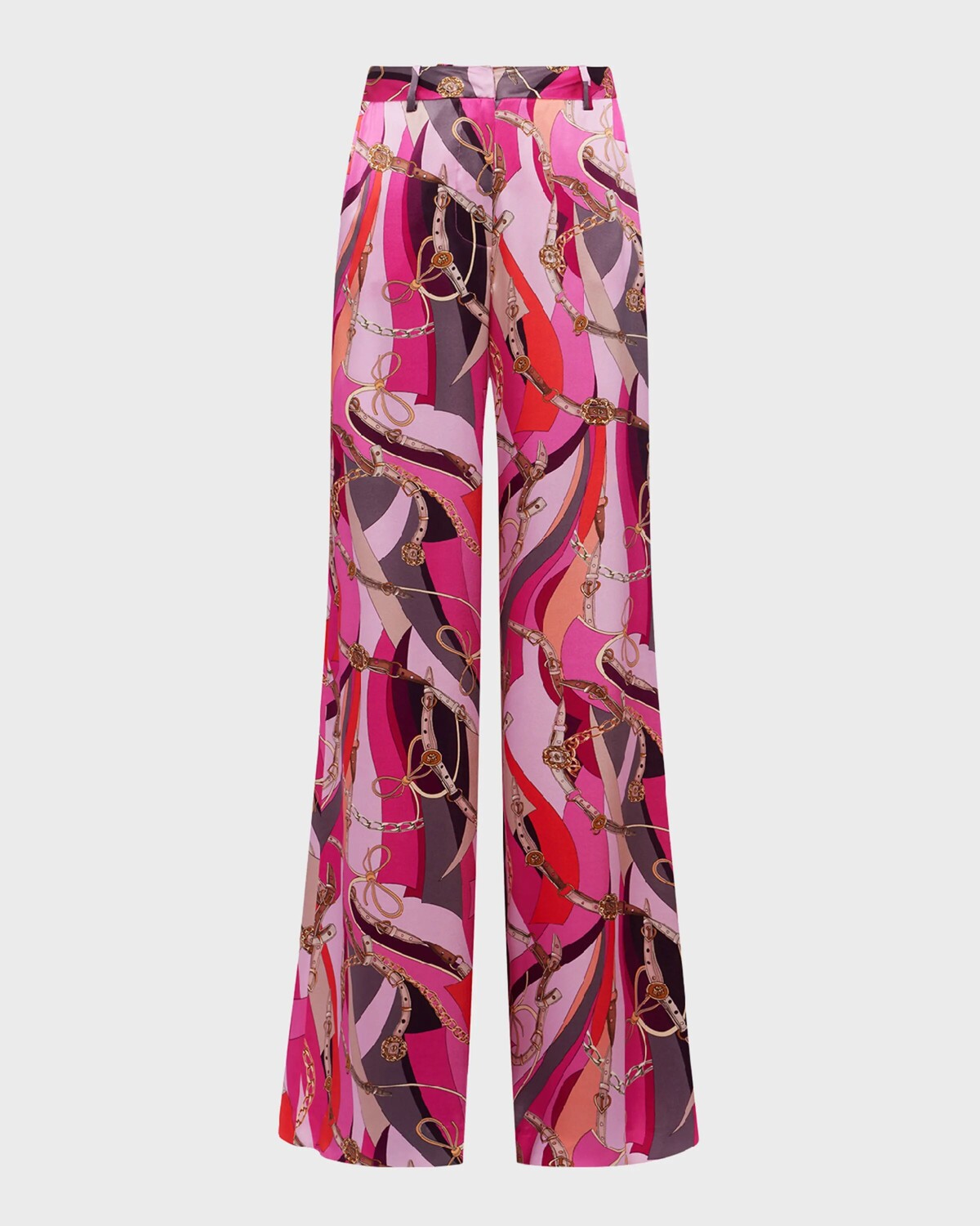 

Широкие шелковые брюки с пряжкой и ворсом L'Agence, цвет Pink Mlt Buckle Swirl
