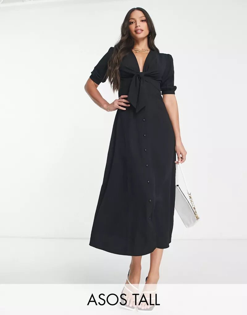Черное платье миди на шнуровке и пуговицах спереди ASOS DESIGN Tall черное атласное платье миди на пуговицах asos design tall