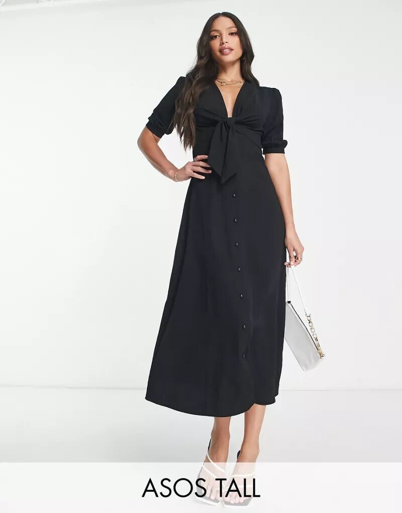 

Черное платье миди на шнуровке и пуговицах спереди ASOS DESIGN Tall