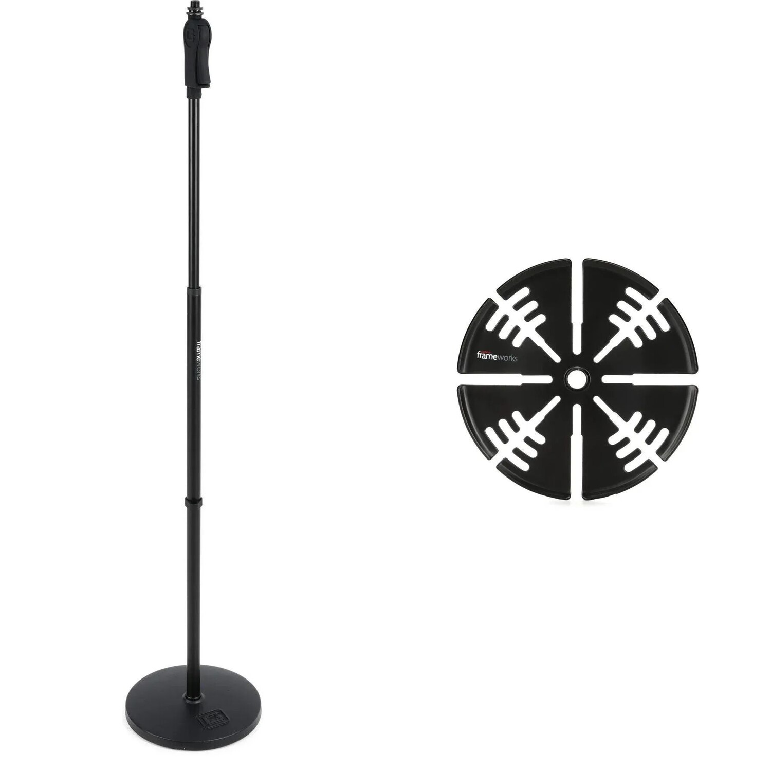 

Gator Frameworks GFW-MIC-1001 Deluxe 10-дюймовая микрофонная стойка с круглым основанием и подвеска для кабеля микрофонной стойки