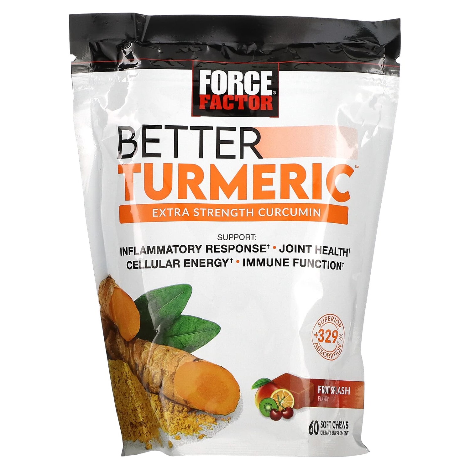 

Better Turmeric, куркумин повышенной силы действия, фруктовый всплеск, 60 жевательных таблеток, Force Factor