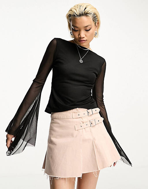 

Черный фестивальный сетчатый топ с рукавами-ангелами ASOS DESIGN