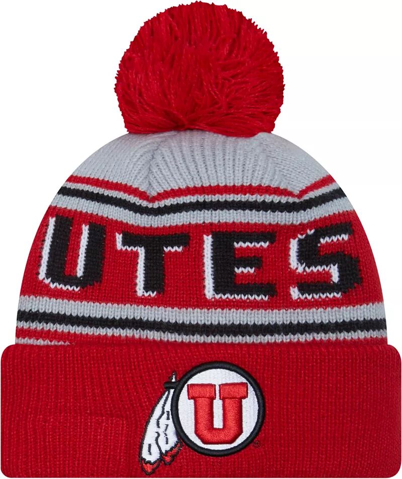 Мужская шапка-бини New Era Utah Utes Crimson Pom Wordmark