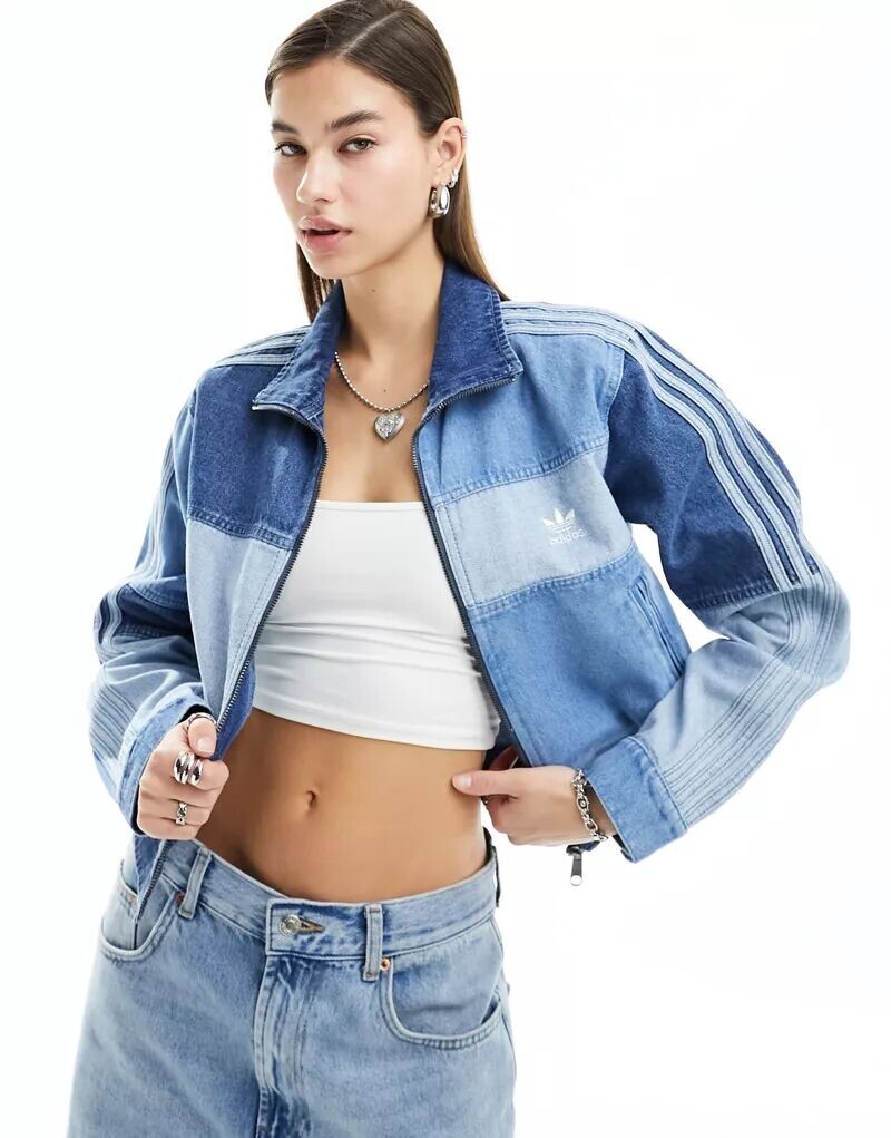 

джинсовая спортивная куртка в стиле пэчворк adidas Originals x Ksenia Schnaider