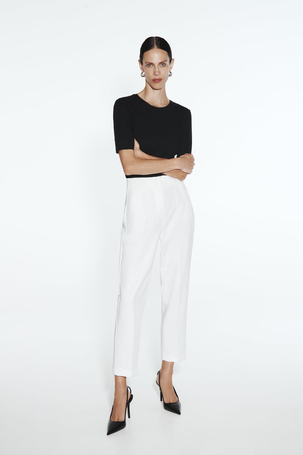 

Брюки с высокой талией ZARA, белый