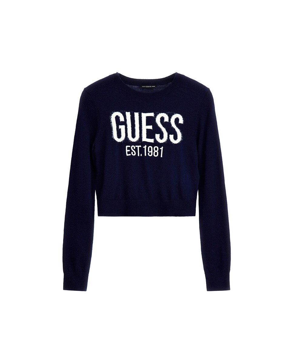 

Укороченный свитер с большим логотипом Guess, темно-синий