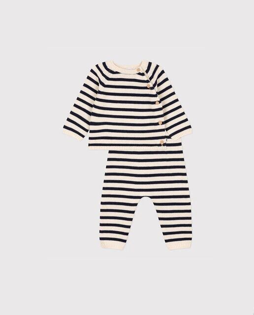 

Комплект из шерсти и хлопка в матовую полоску для малыша Petit Bateau, белый
