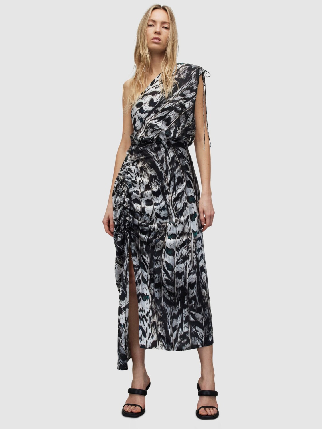 

Платье миди из смесового шелка AllSaints Laura Ines, белый