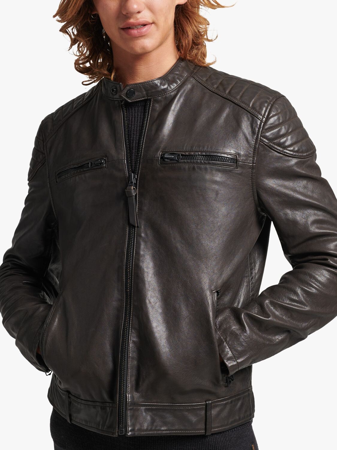 

Кожаная мотокуртка Superdry, антрацит