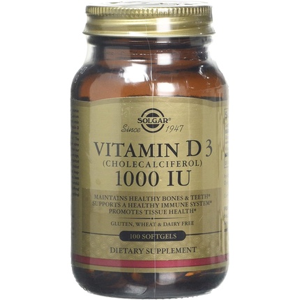Витамин D3 25 мкг (1000 МЕ) 100 мягких таблеток, Solgar solgar натуральный витамин e 670 мг 1000 ме 100 вегетарианских мягких таблеток
