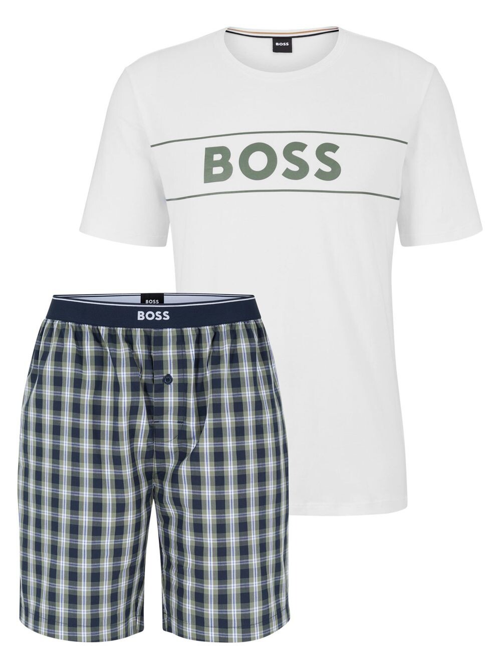 

Хлопковая пижама с фирменной футболкой и шортами в клетку BOSS, зеленый