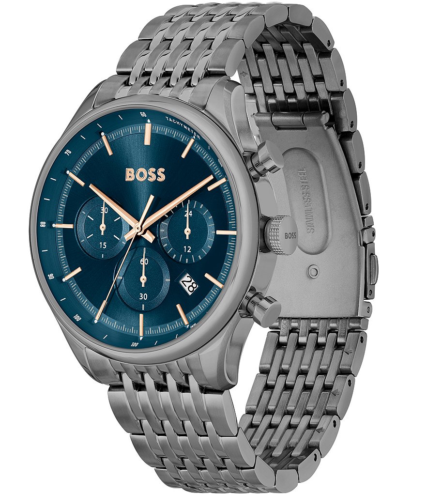 Мужские часы Hugo Boss Gregor Chronograph серого цвета с браслетом из нержавеющей стали, серый