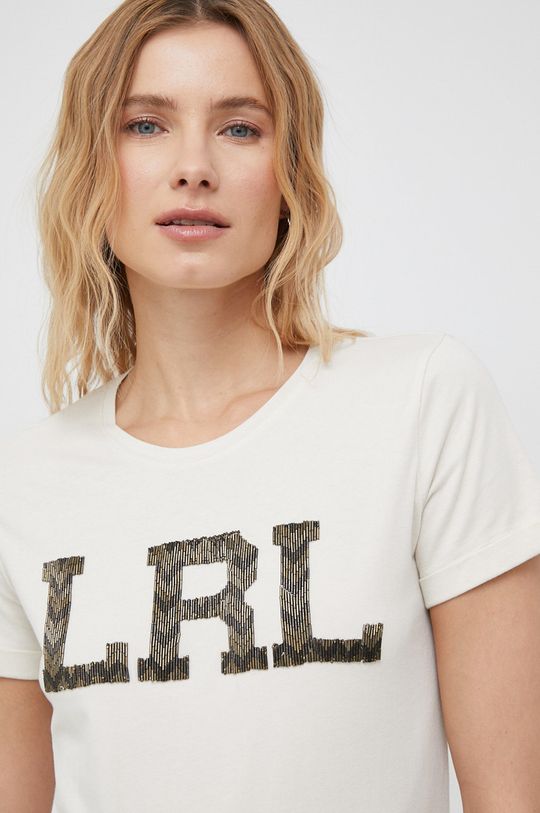 Хлопковая футболка Lauren Ralph Lauren, бежевый фото