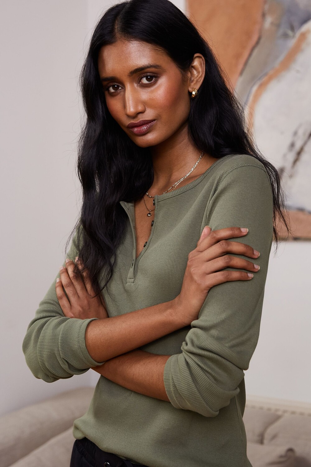 

Зеленая футболка Henley Essentials из натурального хлопка Baukjen, зеленый